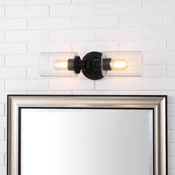 Jules Edison 16.5" Cylinder Iron/Seeded Glass Farmhouse Contemporary LED Wall Sconce - JONATHAN Y